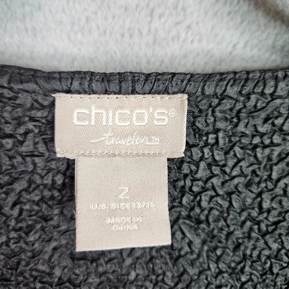 Chico's Travelers Women's Sz 2 12/14 Black Plaid Textured Cardigan Jack